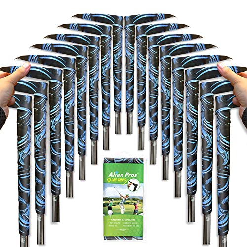 ALIEN PROS Golf-Grip-Wickelbänder (16er-Pack) – innovative Golfschläger-Grifflösung – genießen Sie ein frisches, neues Griffgefühl in weniger als 1 Minute (16er-Pack, blaue Wellen) von Alien Pros