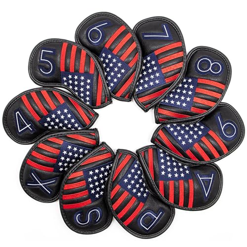 AliennanaYSKJ Golfschlägerhauben Set, 10 Stück/Set, Eisen Schlägerhauben Golf Eisen Schläger Abdeckung USA Amerikanische Flagge für PXG0311 (schwarz) von Aliennana