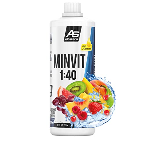 All Stars MINVIT Fruit-Mix Getränkekonzentrat 1L I Sirup inkl. Vitamine & Mineralstoffe I Konzentrat für 40L Getränk I Sport Drink zuckerarm I Getränkesirup mit L-Carnitin von All Stars