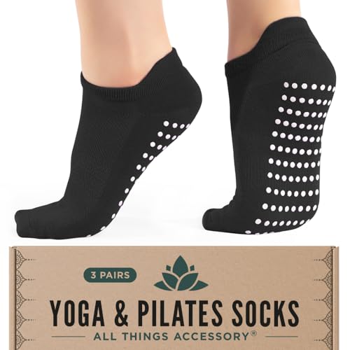 ATA Yoga Socken für Damen, 3 Parre rutschfeste Stoppersocken ABS Socken für Yoga, Pilates, Barre, Tanz, Ballett, Kampfsport, Trampolin, Fitness, Krankenhaus, Antirutschsocken, 37-42 von All Things Accessory