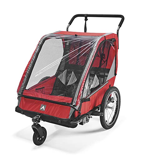 Allen Sports Hi-Viz Fahrradanhänger und Kinderwagen für 2 Kinder - rot, Modell ES2-R von Allen
