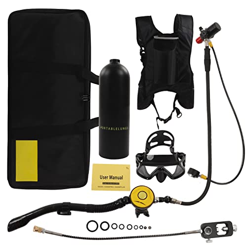 2L X5000Plus Tauchflaschen-Kit Unterwasser-Atemgerät Atemgerät Tauchen Doppelschultergurt-Set Tragbares Tauchflaschen-Kit(Paket D: Schwarze Flasche Black Head 2L) von Alomejor