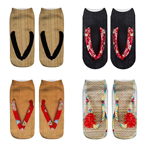 Alomejor 4 Paar Flip Flop Maniküre-Socken, Socken mit 3D-Muster, Sandalen, Bedruckte Socken, Niedrige Knöchelsocken (Lust 13+16+17+19) von Alomejor