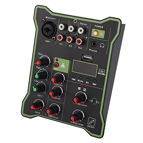 Alomejor 5-Kanal-Line-Mixer Mini-Audio-Mixer mit Bluetooth-USB-Nachhalleffekt für Mobiltelefone, Tablets, Computer von Alomejor