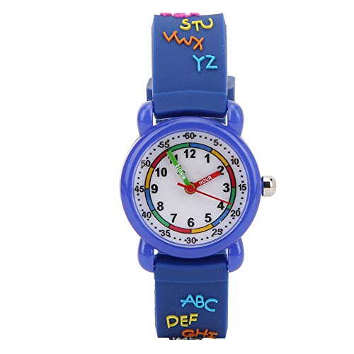 Alomejor Cartoon Uhr Brief Muster Kinder Armbanduhr Kind Wasserdicht Zeiterkennung Werkzeug(Alphabet Kunststoffschale blau) von Alomejor