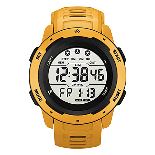 Alomejor Digitale Sportuhr für Herren, wasserdichte Uhr, Dualzeit, PU-Kunststoffarmband, für Outdoor-Männer, Studenten (Gelb) von Alomejor