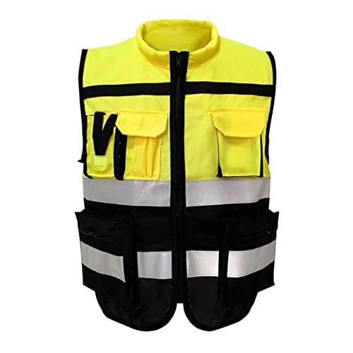 Alomejor Gelbe Reflektierende Sicherheitsweste, Gut Sichtbare Sicherheitsweste mit Reißverschluss und Taschen Zum Arbeiten (XL175) von Alomejor