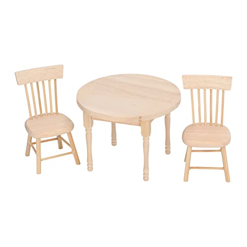 Alomejor Puppenhaus-Esszimmer-Set Maßstab 1:12 Retro-Design Puppenhaus Miniatur Runder Tisch Stuhl Möbel von Alomejor