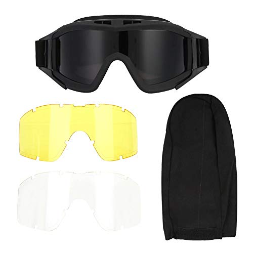 Alomejor Taktische Schutzbrille, beschlagfrei, mit 3 Linsen, für Radfahren, Fahren, Paintball, taktisch, Airsoft Skifahren (schwarz) von Alomejor