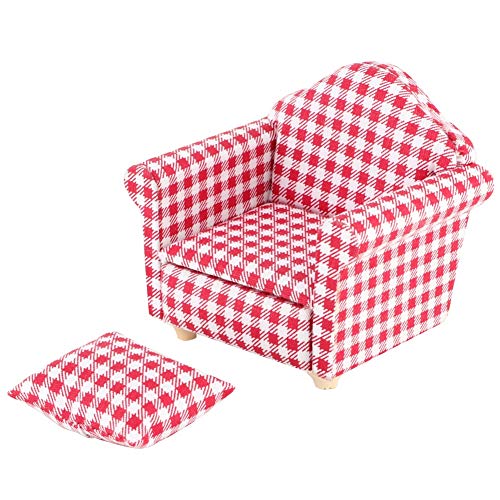 Alomejor Miniatur-Sofa-Couch-Sessel mit Kissen für 1:12-Puppen, DIY-Puppenhaus-Zubehör(Rot) von Alomejor