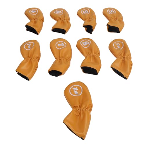 Stilvolles PU-Leder-Golfschläger-Abdeckungsset mit 9 Teilen für Eisen-Treiberschläger, Schützt Ihre Golfschläger Umfassend (Yellow) von Alomejor