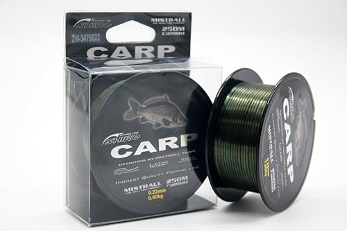 Karpfenschnur Angelschnur MISTRALL Shiro Carp 250m 0,22-0,40mm Camou (0,22mm/6,90kg) von Alpen Camping