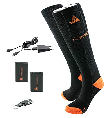 Alpenheat beheizte Socken, Model AJ27-RC-L, Gr. 42-45, unisex Fire-Sock Set schwarz/grüne Wolle, mit Fernbedienung von Alpenheat