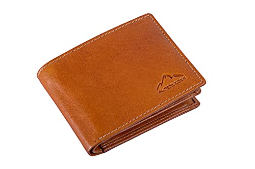 Alpenleder Portmonee - AMBRAS (Handgefertigt) - Nachhaltiges Bio-Leder aus regionaler Landwirtschaft | Geldbörse, Portmonee Damen & Herren Leder *Fair Produziert* (12x9.5x2cm, Cognac) von Alpenleder