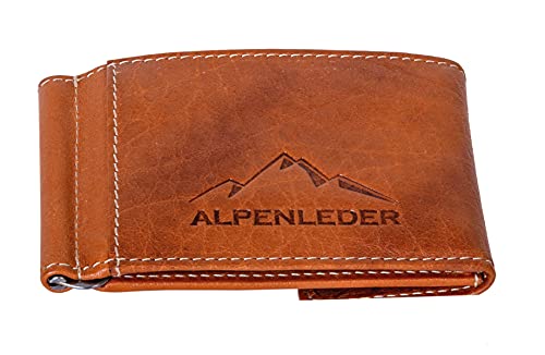 Alpenleder Portmonee - ZASTER (Handgefertigt) - Nachhaltiges Bio-Leder aus regionaler Landwirtschaft | Geldbörse Fächer & Geldklammer, Portmonee Damen & Herren *Fair Produziert* (12x8x1.5cm, Cognac) von Alpenleder