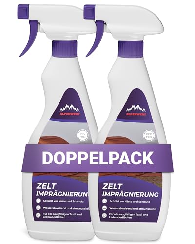 Alpenwert Zelt & Pavillion Imprägnierspray [LANGZEIT-ABPERL-Schutz] Made in Germany Imprägnierung für Zelte, Markisen, Sonnenschirm UVM. (2x500ml) von Alpenwert
