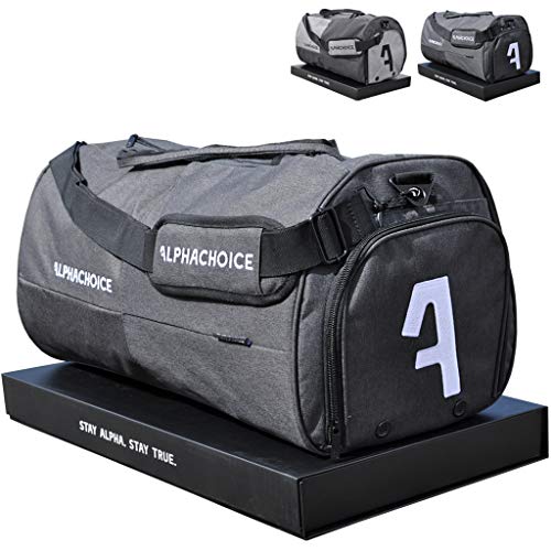 Alphachoice Sporttasche mit Schuhfach 43L für Herren & Damen, Fitnesstasche - Reisetasche groß mit vielen Fächern, 55cm x 28cm x 28cm (Black & White) von Alphachoice