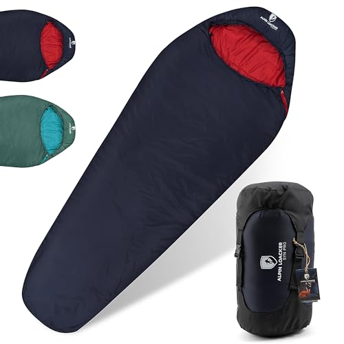 Alpin Loacker Ultraleicht Schlafsack kleines Packmaß I 3 Jahreszeiten leicht I Outdoor kompakt zum Camping oder als Reise I 100% Recycelt, Blau rechts Zip von ALPIN LOACKER