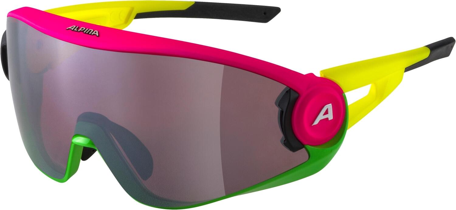 Alpina 5W1NG Q+CM Sportbrille (551 pink/green/yellow, Quattroflex+CM, Scheibe: silver mirror (S3)) von Alpina