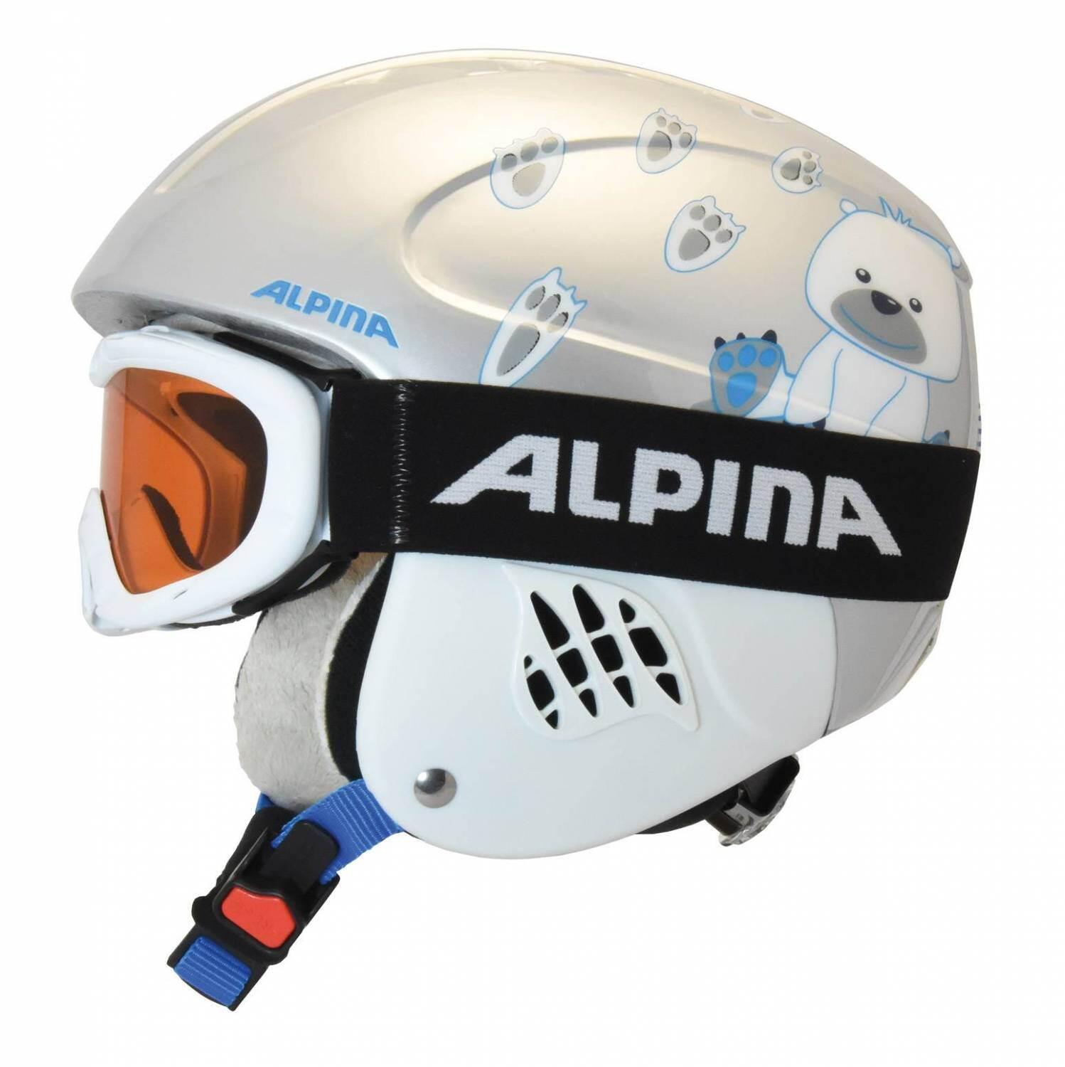 Alpina Carat Set Skihelm inklusive Skibrille (48-52 cm, 80 ice bear inkl. Ruby S white) von Alpina