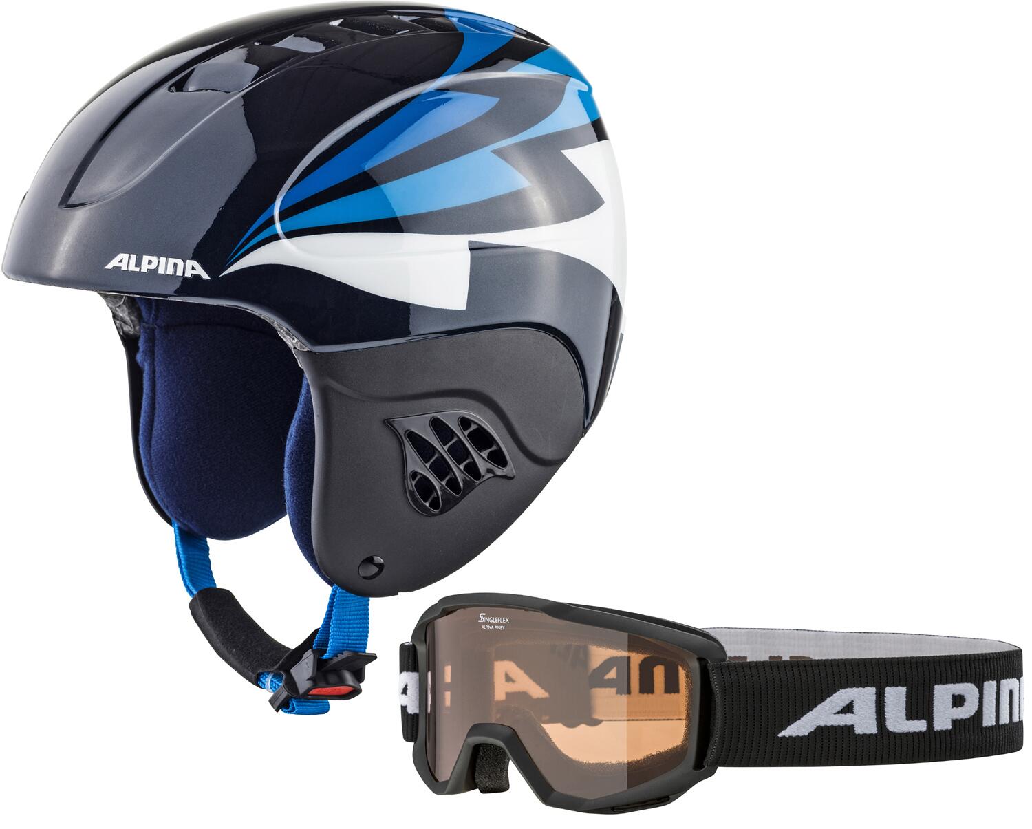 Alpina Carat Set Skihelm mit Skibrille (51-55 cm, 81 night/blue gloss inkl. Piney, schwarzer Rahmen) von Alpina