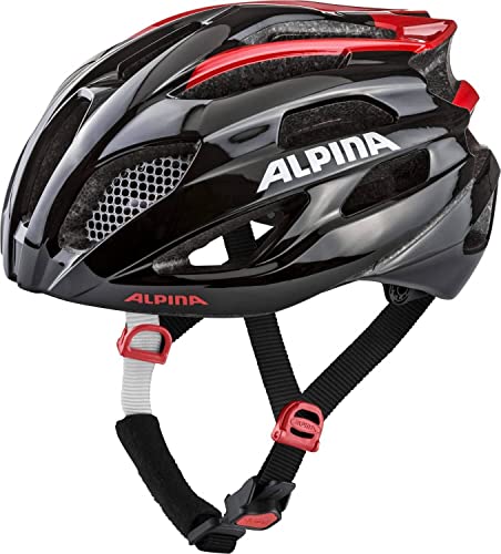 ALPINA FEDAIA - Aerodynamischer, Leichter & Individuell Anpassbarer Fahrradhelm Mit Fliegennetz & Optionalen LED Für Erwachsene, black-red, 53-58 cm von ALPINA