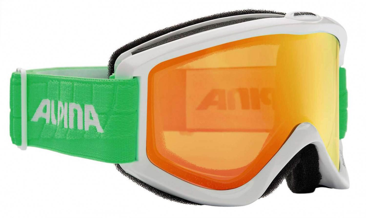 Alpina Smash 2.0 Multi Mirror Skibrille (811 weiß/grün, Scheibe: MULTIMIROR, orange) von Alpina
