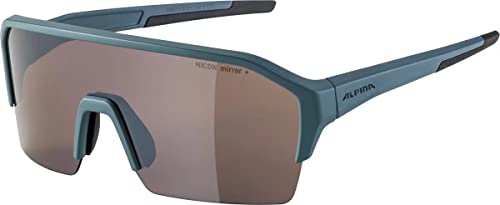 ALPINA RAM HR Q-LITE - Verspiegelte, Kontrastverstärkende & Beschlagfreie Sport- & Fahrradbrille Mit 100% UV-Schutz Für Erwachsene, dirt-blue matt, One Size von ALPINA