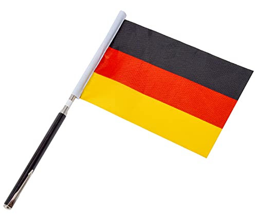 Alsino Deutschlandfahne ausziehbar klein Flagge EM Flaggen Fahnenstange Fanartikel 20 cm - Handflagge Teleskopstange von Alsino
