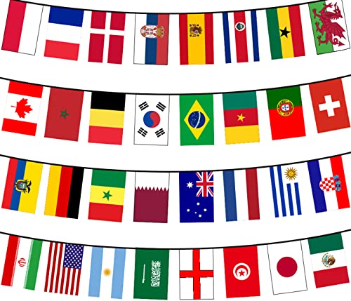 Fußball WM Fahnenkette Flaggenkette 10.5 Meter Wimpelkette 32 Länderflaggen 14 x 21 cm Girlande Dekoration, 4 Stück von Alsino