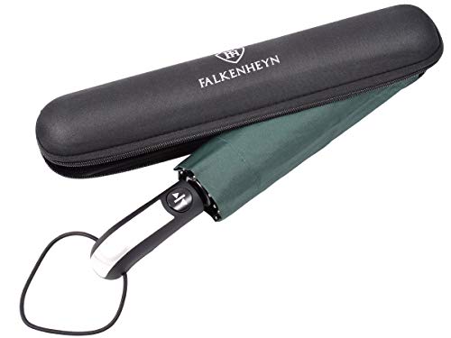 Falkenheyn Regenschirm Sturmfest Taschenschirm mit voll-automatischer Auf Zu Automatik und Hardcase Windfest Grün von Alsino