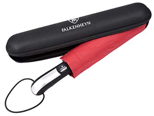 Falkenheyn Regenschirm Sturmfest Taschenschirm mit voll-automatischer Auf Zu Automatik und Hardcase Windfest Rot von Alsino