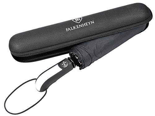 Falkenheyn Regenschirm Sturmfest Taschenschirm mit voll-automatischer Auf Zu Automatik und Hardcase Windfest Schwarz von Alsino