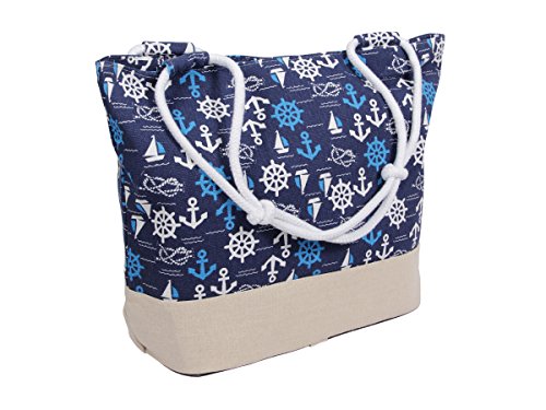 Handtasche Strandtasche Shopper Damentasche 35 x 50 cm blau beige Maritim-Look Anker mit Reißverschluss von Alsino von Alsino