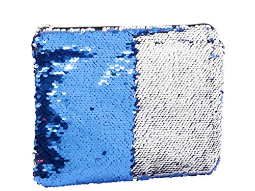 Pailletten Clutch 23 cm x 20 cm Umhängetasche (Meb-P051), Farbe: blau-Silber Abendtasche mit Träger & Wendepailletten von Alsino von Alsino
