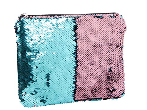 Pailletten Handtasche Clutch 23 cm x 20 cm Umhängetasche Abendtasche mit Träger Wendepailletten Damen Party Tasche Kuriertasche von Alsino, Variante wählen:MEB-P050 türkis rosa von Alsino
