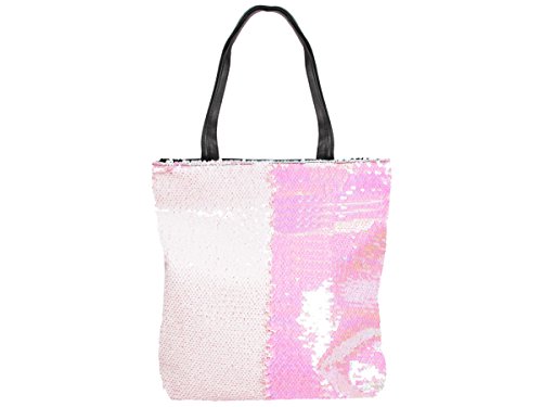 Pailletten Shopper Tasche Geräumige Strandtasche mit Wendepailletten 37 cm x 34 cm mit Reißverschluss Shopperbag Tragetasche Schultertasche von Alsino, Variante wählen:TT-P05 rosa Rose von Alsino