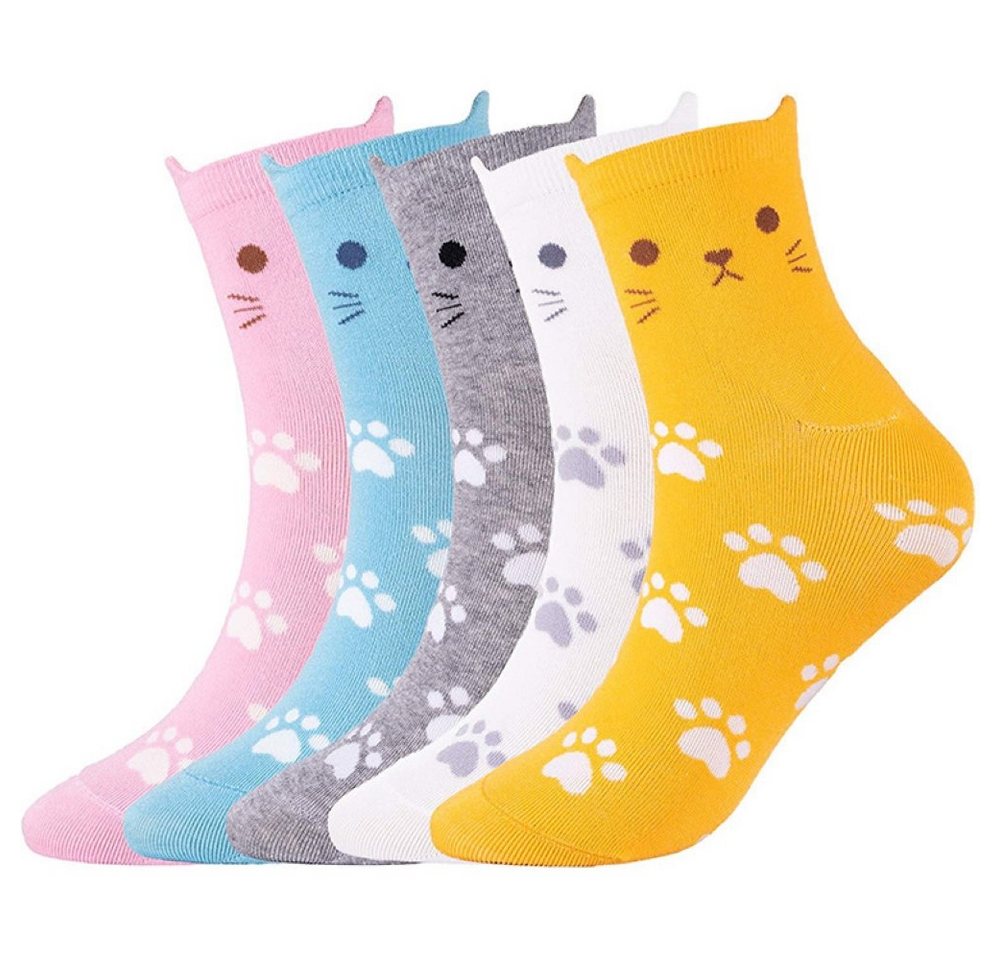 Alster Herz Freizeitsocken 5 Paar Damen bunte Socken, Lustige Motiv Katzenpfoten, A0484 (5-Paar) Lustige Socken von Alster  Herz