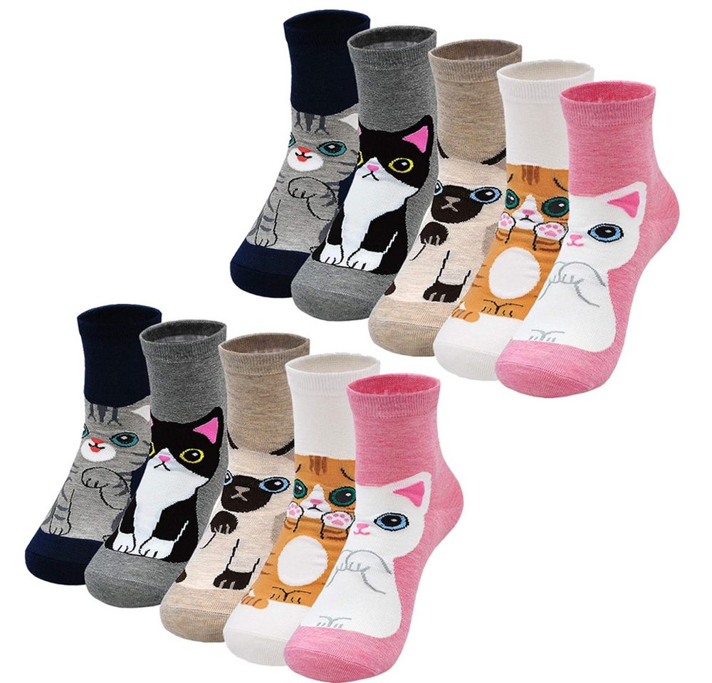 Alster Herz Freizeitsocken 5 Paar Damen bunte Socken, niedliche Katze Motiv, A0490 (10-Paar) lustige bunte Socken für Damen von Alster  Herz