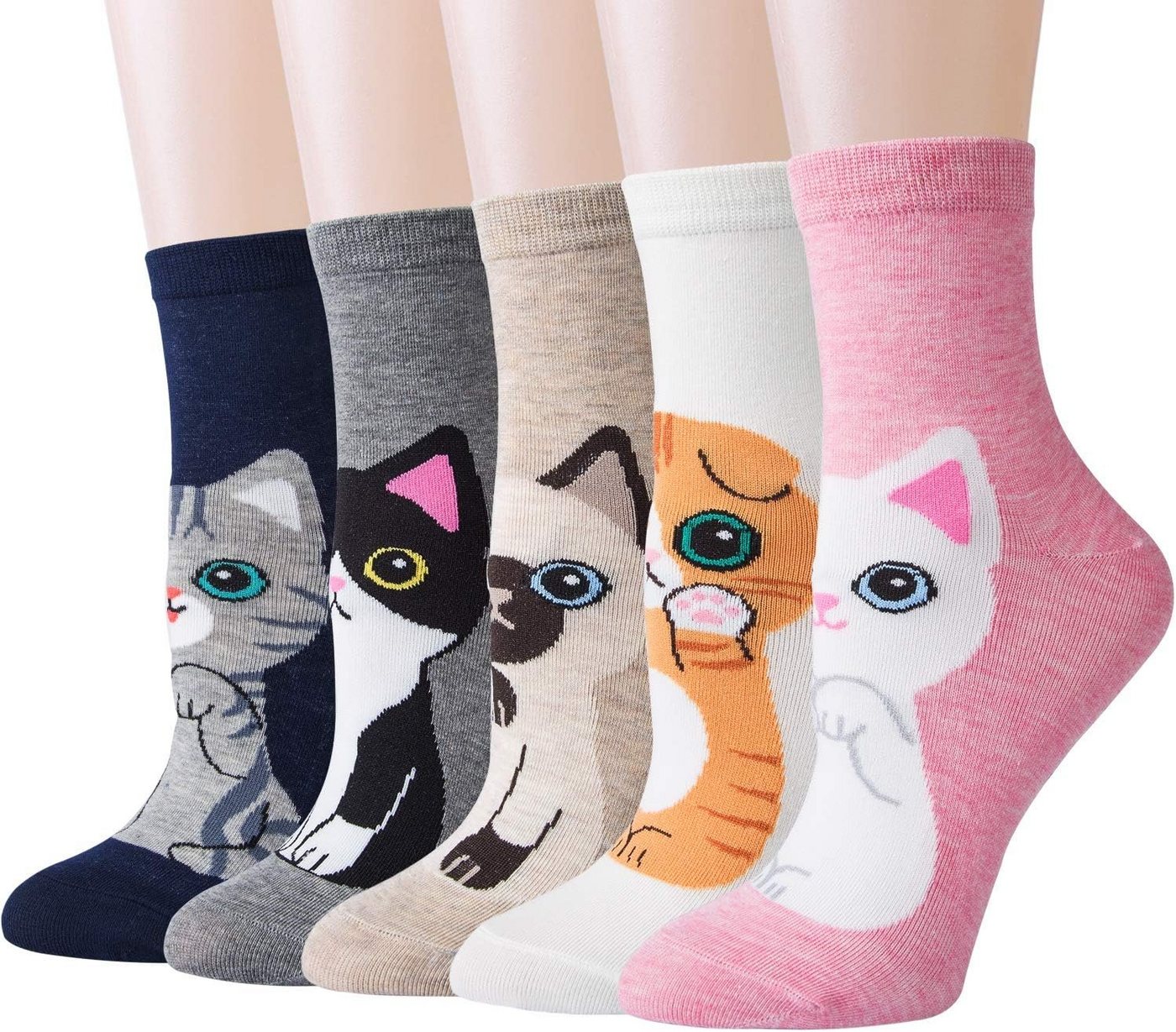 Alster Herz Freizeitsocken 5 Paar Damen bunte Socken, niedliche Katze Motiv, A0490 (5-Paar) lustige bunte Socken für Damen von Alster  Herz