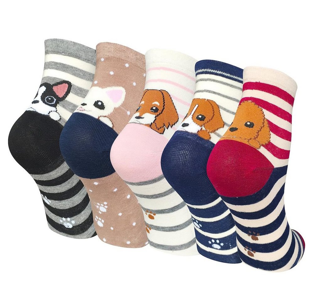 Alster Herz Freizeitsocken 5x lustige Kurzsocken Sneeaker Socken, Hundemotiv, süßes Design, A0517 (10-Paar) sehr angenehm zu tragen von Alster  Herz