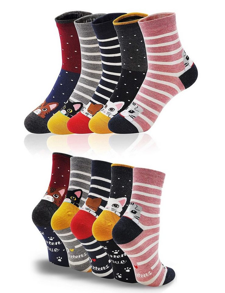 Alster Herz Freizeitsocken 5x lustige Socken, Katzenmotiv, bunt, trendy, süßes Design, A0344 (10-Paar) atmungsaktiv von Alster  Herz