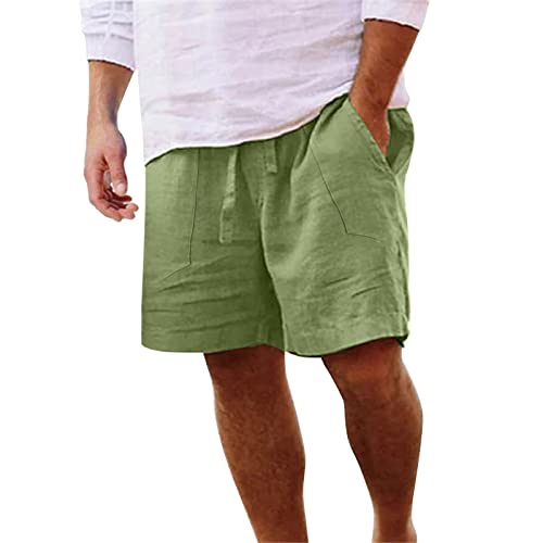 Alueeu Herrenshorts aus Leinenmaterial leichte luftige Sommershorts einfarbige lockere Passform Kurze Freizeithose Shorts Herren Kurze Hose Sommerhose Einfarbige Loose Fit Kurze von Alueeu