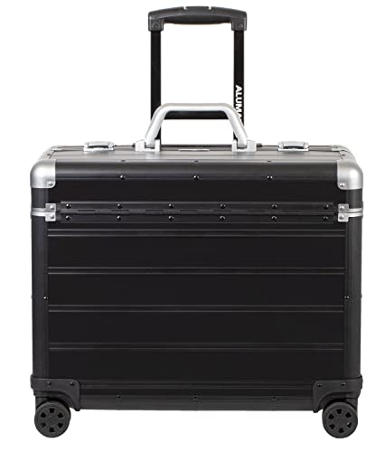 ALUMAXX 45169 Pilotenkoffer PANDORA, Trolley Aluminium, Piloten Rollkoffer Alu, Businesstrolley, Aktenkoffer, Alutrolley ca. 47 cm, Schwarz Matt, 47 x 36 x 25 cm, Aluminiumtrolley mit 4 x 360° Rollen von Alumaxx