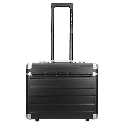 ALUMAXX 45166 Pilotenkoffer Discovery, Trolleykoffer Aluminium, Piloten Rollkoffer Alu, Businesstrolley, Aktenkoffer mit Notebookfach, Alutrolley ca. 48 cm, Schwarz Matt, 47,5 x 38,5 x 22,5 cm von Alumaxx