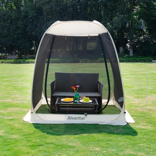 Alvantor Screen House Room Camping Tent Outdoor Canopy Dining Gazebo Pop Up Sun Shade Hexagon Shelter Mesh Walls Not Waterproof 6'x6' Beige Patent von Alvantor