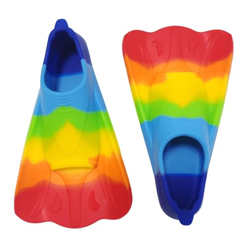 Regenbogen-Schwimmflossen – Leuchtende Regenbogen-Silikon-Trainingsflossen | Bodyboard-Flossen | Bequeme Kinder-Schnorchelflossen | Kurze Schwimmflosse Für Jugendliche | Schwimmflossen Für Erwachsene, von Alwida