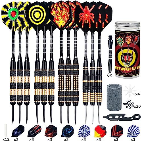 12 Stück Dartpfeile Metallspitze,20/24/26Gramm Profi Dartpfeile,Darts Sets mit Aluminium Schafts Flights Sharpener Beschützer Rubber O's Rings Multi Purpose Dart Tool von Alyoen