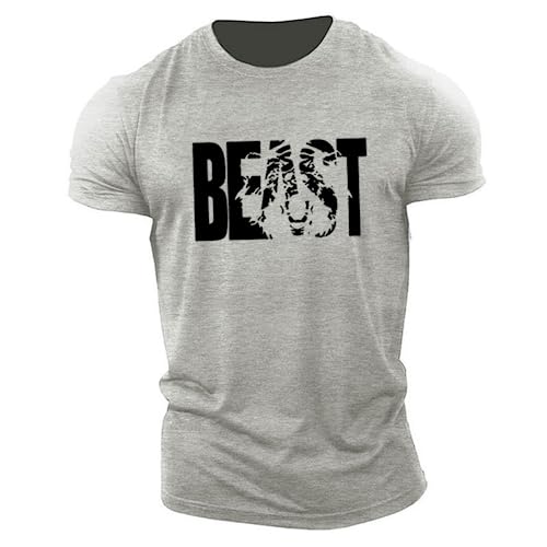 Amacigana Slim-Fit Fitness Tshirt für Herren, Beast Sportshirt aus Baumwolle Kurzarm T-Shirts Langes Rundhals Muskel Fitness Top (10,L) von Amacigana