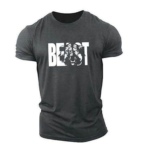 Amacigana Slim-Fit Fitness Tshirt für Herren, Beast Sportshirt aus Baumwolle Kurzarm T-Shirts Langes Rundhals Muskel Fitness Top (4,XL) von Amacigana